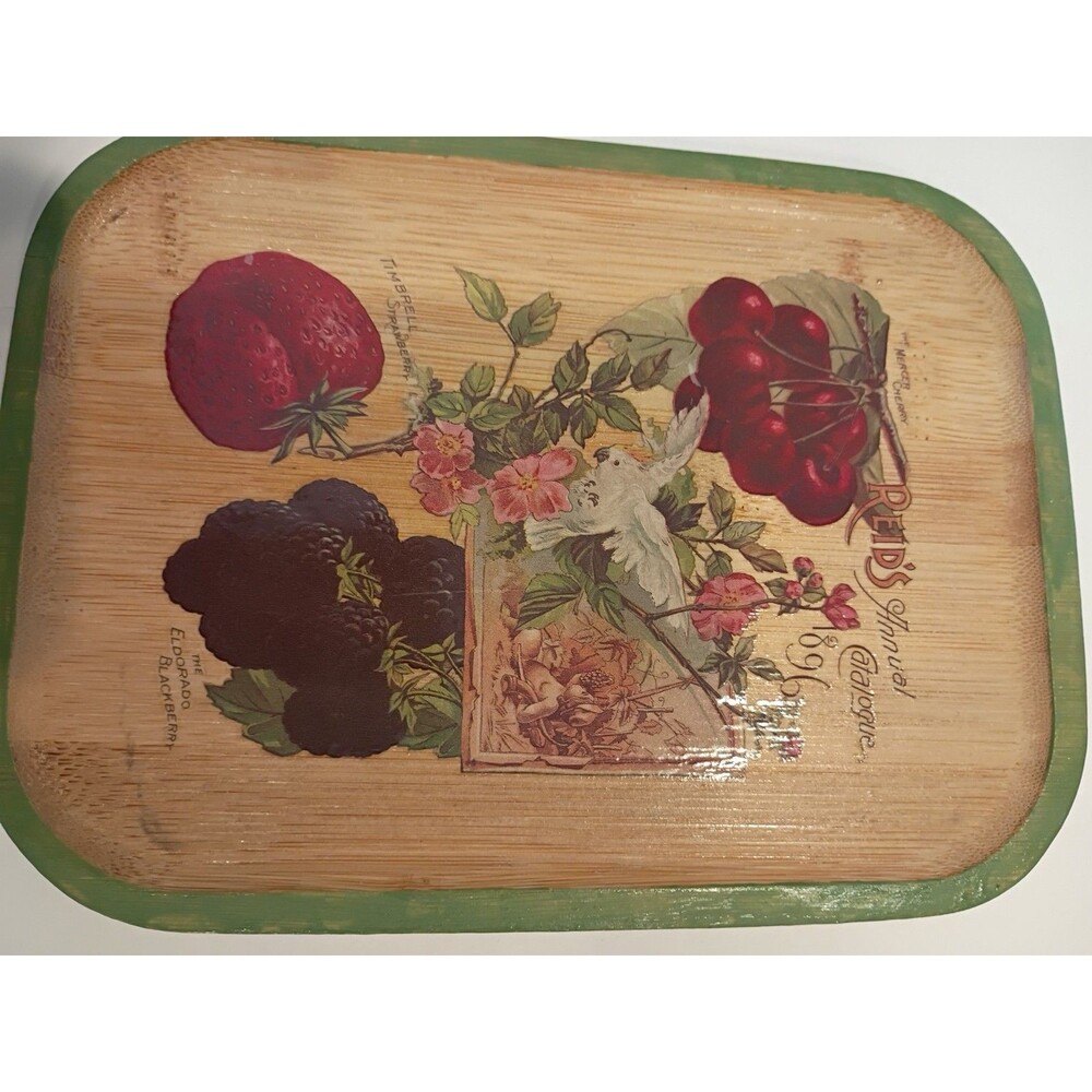 Vtg Sty Wood Serving Tray 5.5"X 7.5" Folk Art  Farmhouse 1894 W. Reids Catalog